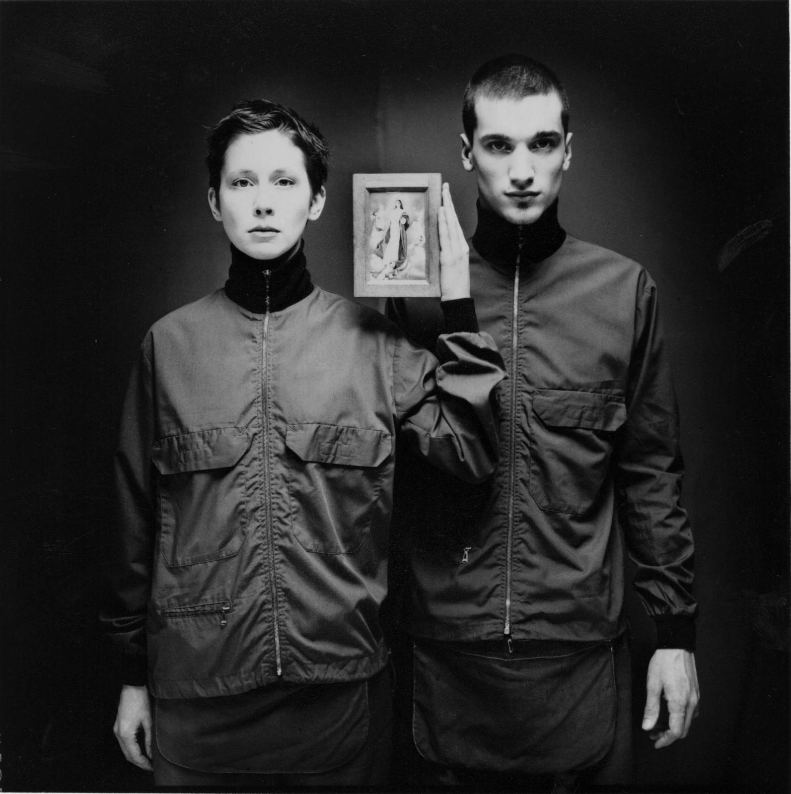 Lou Rhodes and Andy Barlow of Lamb in a black-and-white photograph