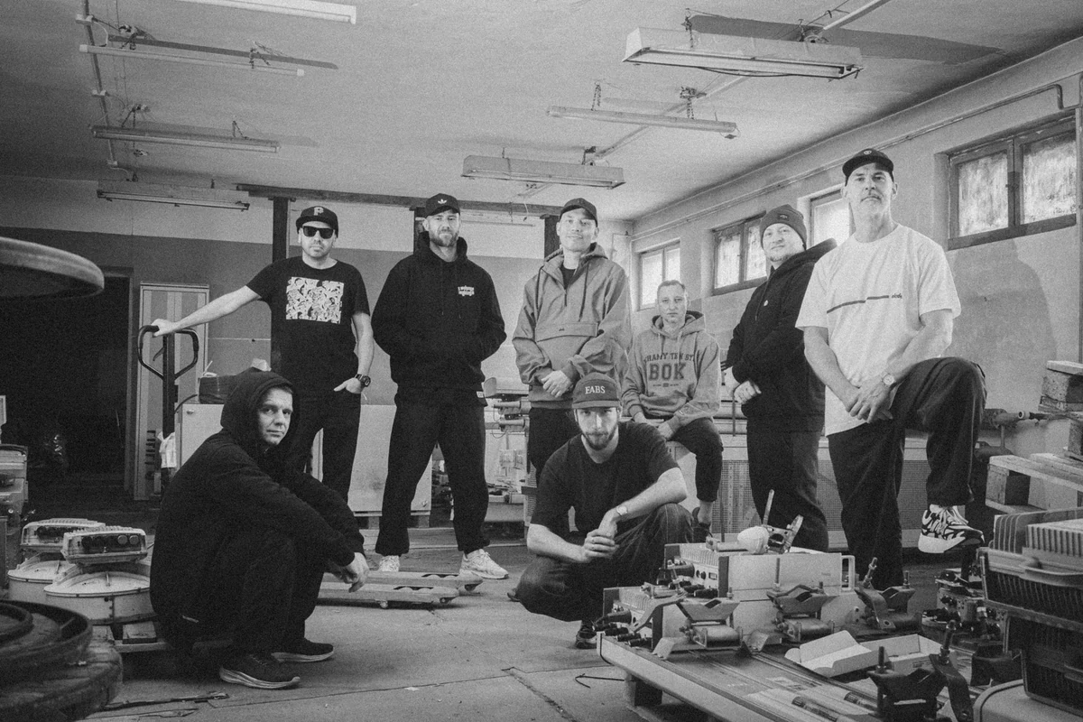 Bisz and B.O.K musicians in a black-and-white photograph